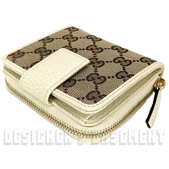 GUCCI Zip Around Original GG canvas with white leather trim French pouch Wallet - Picture 3 of 6